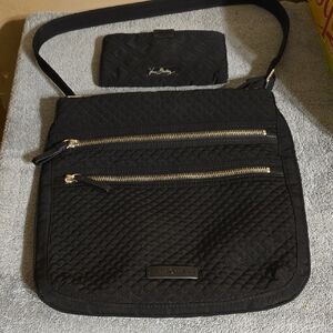 Vera Bradley Quilted Black Crossbody Bag with Wristlet